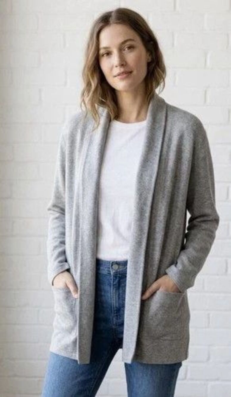 J.CREW Chelsea Sweater Blazer Cardigan Womens S Grey Cotton Open Front Academia